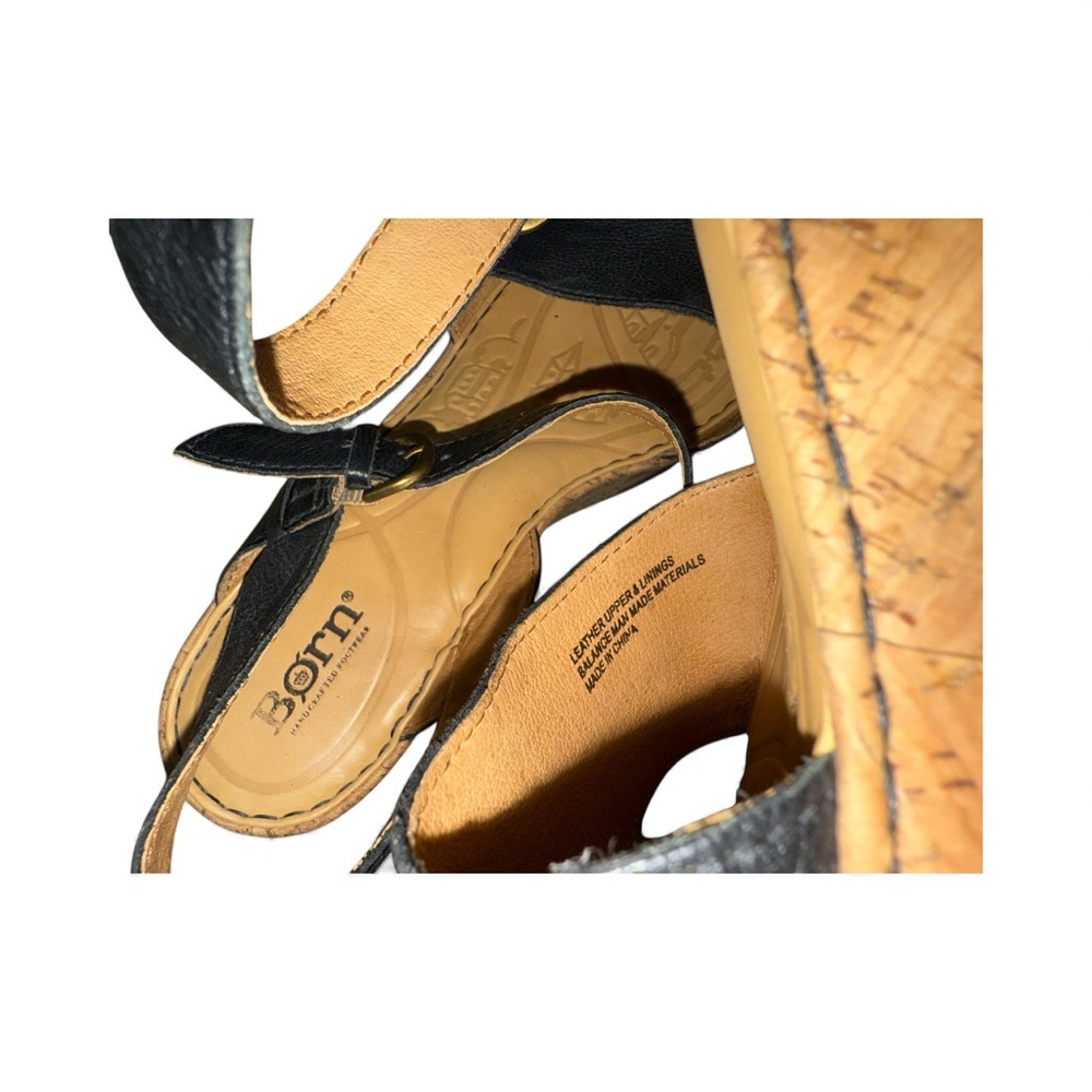 Born Black Leather Cork Wedge Sandals - Picture 13 of 15